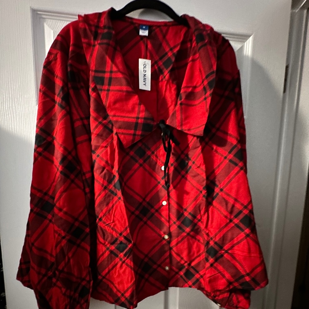 Old Navy Red Buffalo Check Crepe Button-Down Top – Women’s 3X - NWT